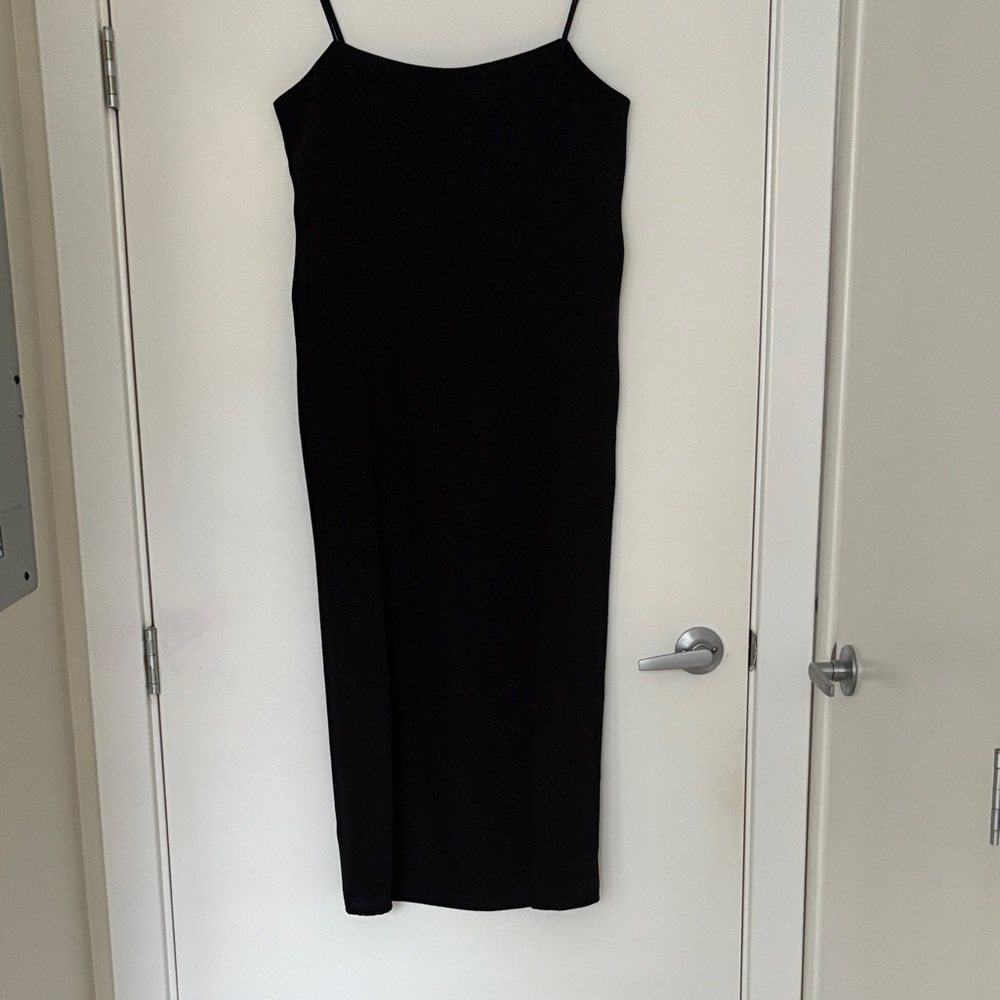 Babaton Black Midi Dress with Spaghetti Straps